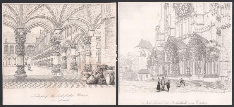 Épületek 4 db XIX. sz illusztráció 19x17 cm Acélmetszet, stb - Image 2