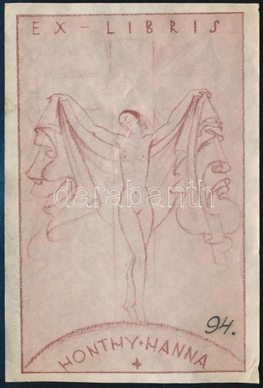 Honthy Hanna erotikus ex librise ofszett 8x13 cm