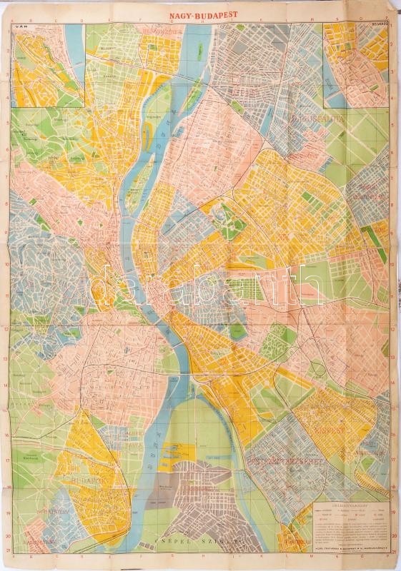 cca 1940 Nagy Budapest térképe 70x80 cm hajtva