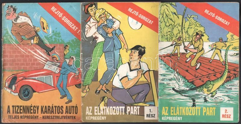 cca 1985 3 db Rejtő Jenő képregény: A tizennégy karátos autó, Az elátkozott part 1-2.