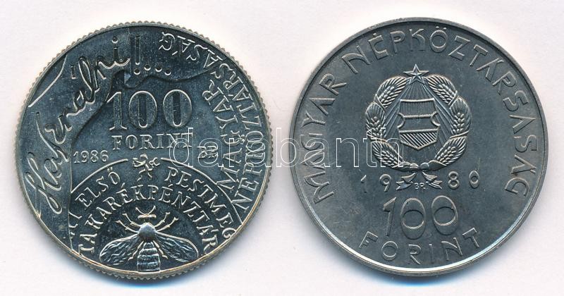 1986. 100Ft alpakka 'Fáy András' + 1980. 100Ft Ni 'Szovjet-magyar közös űrrepülés' T:1,1- Adamo EM96, EM61 - Image 2