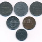 1916KB 20f Fe (3db) + 1920KB 10f Fe + 1940(?) 2f bronz + 1944. 2f Zn mind technikai hibás veret (eltömődött verőtő) T:2-3