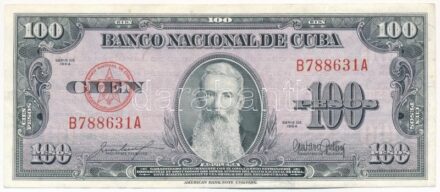 Kuba 1954. 100P 'B 788631 A' T:III Cuba 1954. 100 Pesos 'B 788631 A' C:F Krause P#82