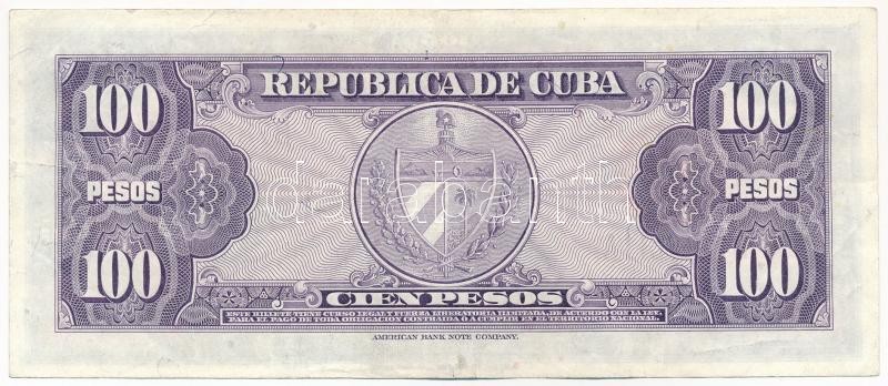 Kuba 1954. 100P 'B 788631 A' T:III Cuba 1954. 100 Pesos 'B 788631 A' C:F Krause P#82 - Image 2