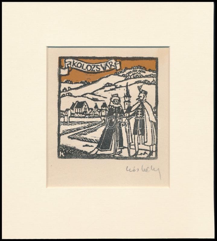 Kós Károly (1883-1977): Kolozsvár. Linómetszet, papír, utólagos jelzéssel, paszpartuban, 11×11 cm