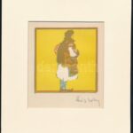 Kós Károly (1883-1977): Vándor. Linómetszet, papír, utólagos jelzéssel, paszpartuban, 11×11 cm