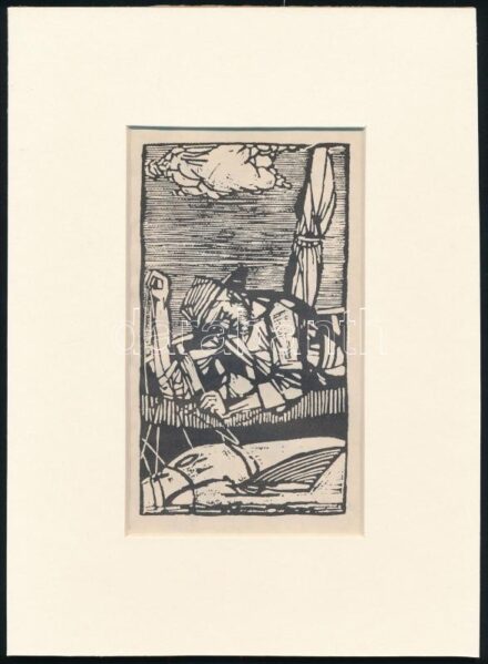 Kondor Béla (1931-1972): Beteglátogatóban. Fametszet, papír, jelzés nélkül, paszpartuban 13×7 cm