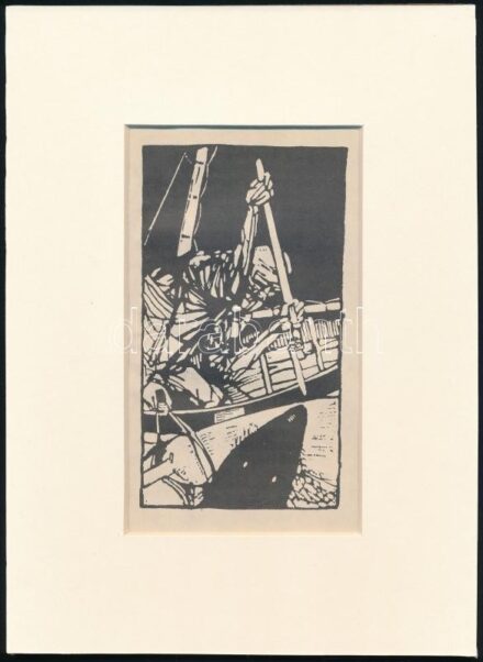 Kondor Béla (1931-1972): Beteglátogatóban. Fametszet, papír, paszpartuban 13×7 cm