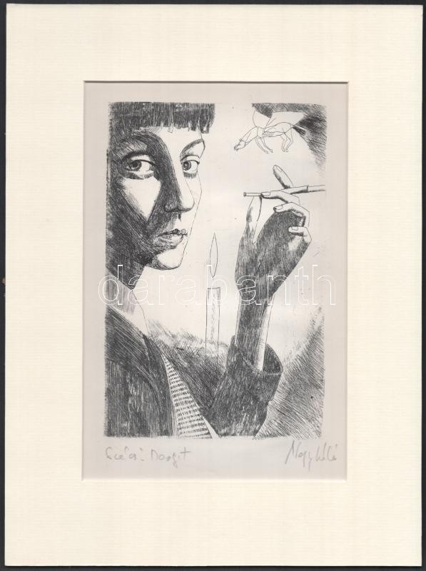 Nagy László (1925-1978): Szécsi Margit. Rézkarc, papír, utólagos jelzéssel, paszpartuban, 18×12 cm