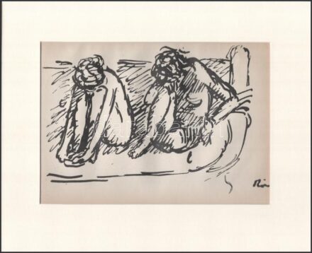 Rippl-Rónai József (1861-1927): Kutyák. Cinkográfia, papír, jelzett a cinkográfián, paszpartuban, 16x22 cm