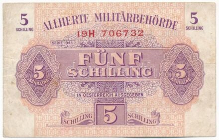 Ausztria / Szövetséges megszállás 1944. 5Sch '19H 706732' T:III folt Austria / Allied occupation 1944. 5 Schilling '19H 706732' C:F spot Krause P#105
