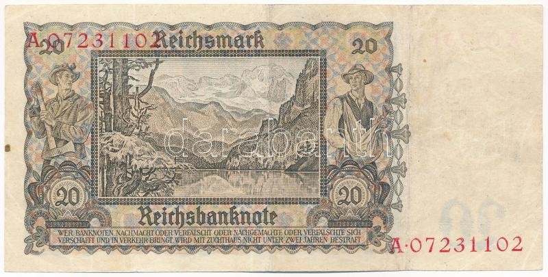 Német Harmadik Birodalom 1939. 20M 'A 07231102' T:III folt German Third Reich 1939. 20 Mark 'A 07231102' C:F spot Krause P#5A - Image 2