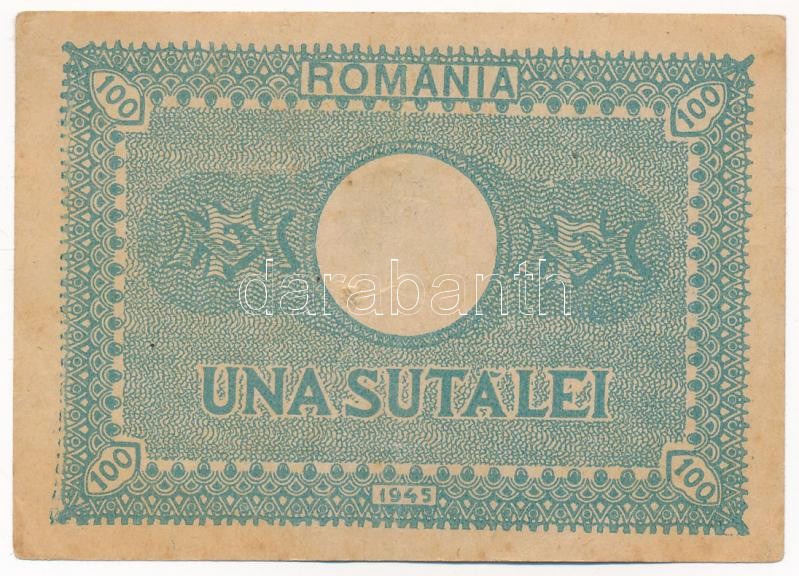 Románia 1945. 100L T:III folt, középen kis szakadás Romania 1945. 100 Lei C:F spot, small tear in the middle Krause P#78 - Image 2