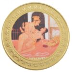 DN 'Kámaszutra - Tágra nyitott pozíció' aranyozott Cu multicolor érem, német nyelvű leírással, magyar tanúsítvánnyal T:1 ND 'Kamasutra - Die weit geöffnete Stellung' gold plated multicolor Cu coin with German language description and