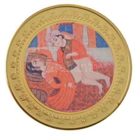 DN 'Kámaszutra - Kétlábas állás' aranyozott Cu multicolor érem, német nyelvű leírással, magyar tanúsítvánnyal T:1 ND 'Kamasutra - Die gleichbeinige Stellung' gold plated multicolor Cu coin with German language description and