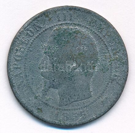 Franciaország 1855D 10c korabeli(?) fém hamisítvány (8,66g) T:3 France 1855D 10 Centimes contemporary(?) metal fake (8,66g) C:F