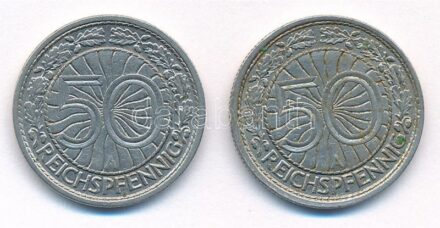Németország / Weimari Köztársaság 1927A-1928A 50pf Ni (2xklf) T:2,2- Germany / Weimar Republic 1927A-1928A 50 Pfennig Ni (2xdiff) C:XF,VF Krause KM#49
