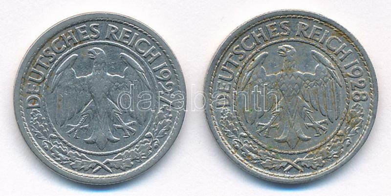 Németország / Weimari Köztársaság 1927A-1928A 50pf Ni (2xklf) T:2,2- Germany / Weimar Republic 1927A-1928A 50 Pfennig Ni (2xdiff) C:XF,VF Krause KM#49 - Image 2