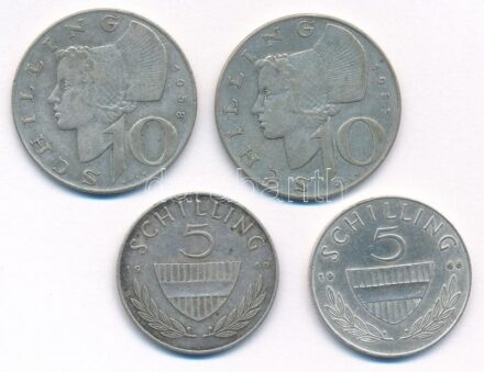 Ausztria 1957-1958. 10Sch Ag (2xklf) + 1960-1966. 5Sch Ag (2xklf) T:2-3 Austria 1957-1958. 10 Schilling Ag (2xdiff) + 1960-1966. 5 Schilling Ag (2xdiff) C:XF-F