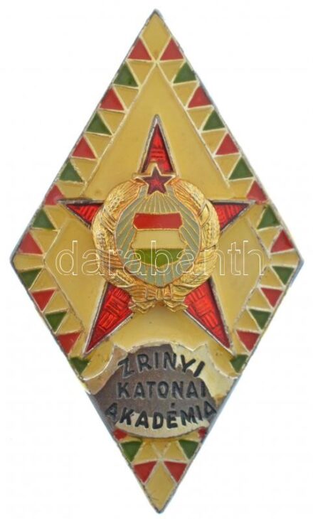 ~1960-1970. 'Zrínyi Katonai Akadémia' zománcozott fém sapkajelvény (~45x26mm) T:2,2- zománchiba