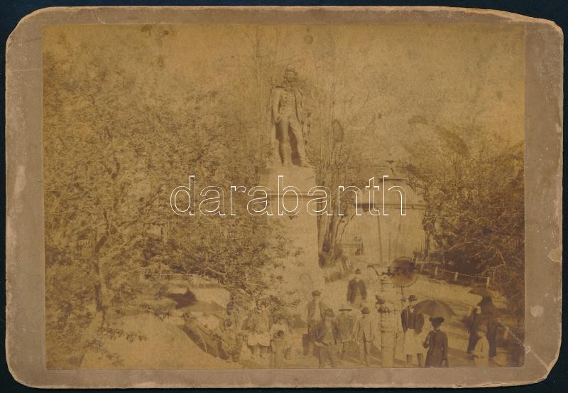 cca 1880 Debrecen, Csokonai Vitéz Mihály szobra, keményhátú fotó, foltos, kopásnyomokkal, 11×16 cm