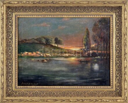 Bereznay jelzéssel: Tópart. Olaj, vászon. Dekoratív, díszes fakeretben. Szépen letisztított állapotban. 32,5x43 cm