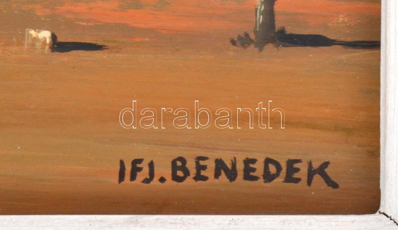 ifj. Benedek Jenő (1939 - 2019): Ősszel. Olaj, farost, jelzett, üvegezett fakeretben, 40x60cm - Image 2