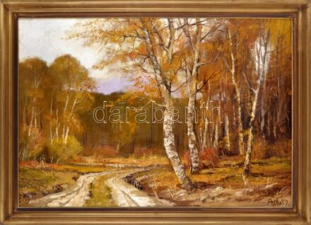 Puskás Imre (1933 - ): Őszi Erdő. Olaj, farost, jelzett kopott fakeretben, 70x100cm