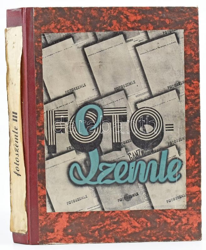1943-44 A Fotószemle c. folyóirat teljes VI. és VII. évfolyama egybe kötve későbbi félvászon kötésben. Vadas Ernő, Dulovits Jenő, Kozák Lajos, Szőllősy Kálmán, Aszmann Ferenc, Csörgeő Tibor, Veress Ferenc és mások