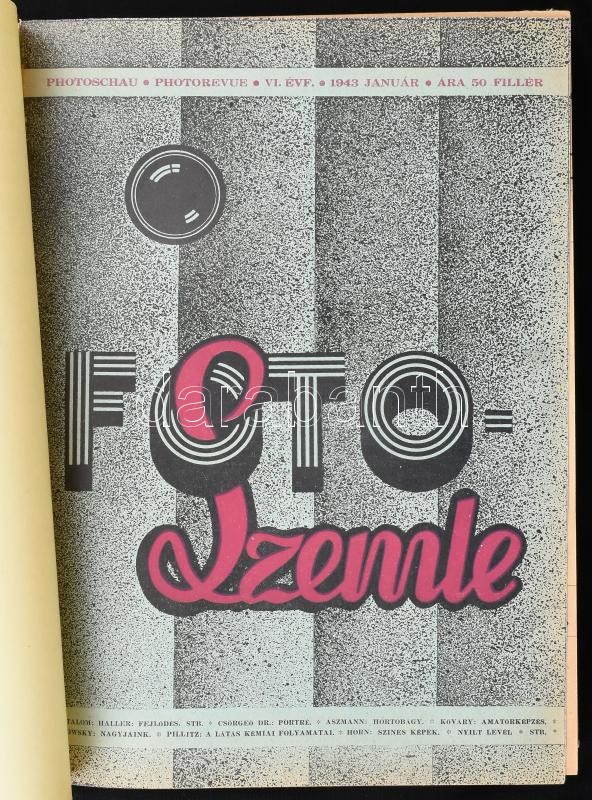 1943-44 A Fotószemle c. folyóirat teljes VI. és VII. évfolyama egybe kötve későbbi félvászon kötésben. Vadas Ernő, Dulovits Jenő, Kozák Lajos, Szőllősy Kálmán, Aszmann Ferenc, Csörgeő Tibor, Veress Ferenc és mások - Image 2