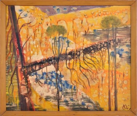 Klie Zoltán (1897-1992): Imaginárius táj. Olaj, farost, jelezve jobbra lent. Fakeretben. 50x60 cm