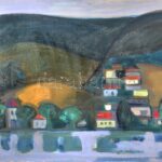 Zöld Anikó (1942-): Táj. Olaj, farost, jelzett. Hátoldalán Képcsarnok Vállalat és Artrend címkéjével. Szélein apró sérülésekkel. 60x80 cm