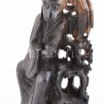 Hanumán hindu isten, faragott zsírkő, jelzés nélkül, kopásokkal, m: 18 cm