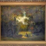 Olvashatatlan (... János) jelzéssel: Rőzseszedő. Olaj, vászon. Dekoratív, sérült fakeretben, 58,5×73 cm