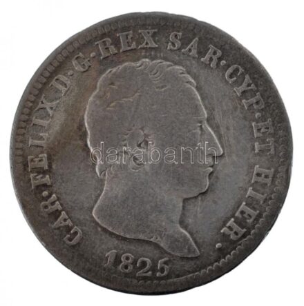 Olasz Államok / Szardíniai Királyság 1825L 2L Ag 'Károly Félix' hátoldalára forrasztott füllel T:3 patina, kis ph Italian States / Kingdom of Sardinia 1825L 2 Lire Ag 'Carlo Felice' with soldered ear on reverse C:F patina, small edge