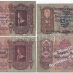 1930. 100P (3x) + 1932. 50P mindegyik bankjegy klf 'Éremgyűjtők' felülbélyegzéssel T:III kis folt