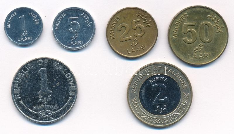 Maldív-szigetek 2007-2017. 1l-2R (6xklf) T:2 Maldives 2007-2017. 1 Laari - 2 Rufiyaa (6xdiff) C:XF