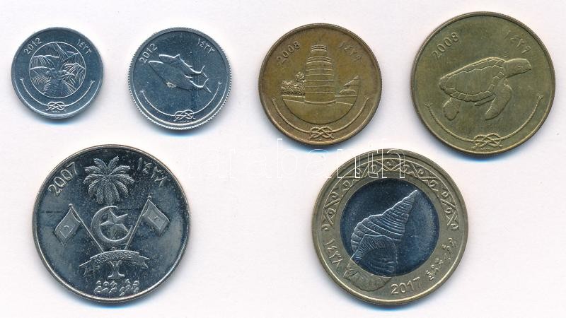 Maldív-szigetek 2007-2017. 1l-2R (6xklf) T:2 Maldives 2007-2017. 1 Laari - 2 Rufiyaa (6xdiff) C:XF - Image 2