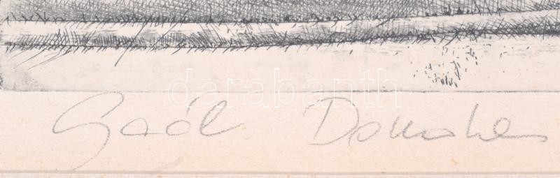 Gaál Domonkos (1940-2009): Tél. Rézkarc, papír, jelzett, üvegezett fakeretben, 26×40cm - Image 2