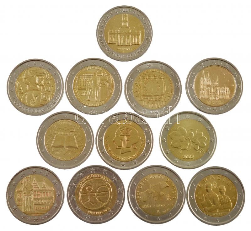 2002-2021. 12db-os 2E érme tétel, forgalmi emlékkiadások, mind különböző T:2,2- 2002-2021. 12pcs of 2 Euro coins lot, circulating commemorative issues, all different C:XF,VF