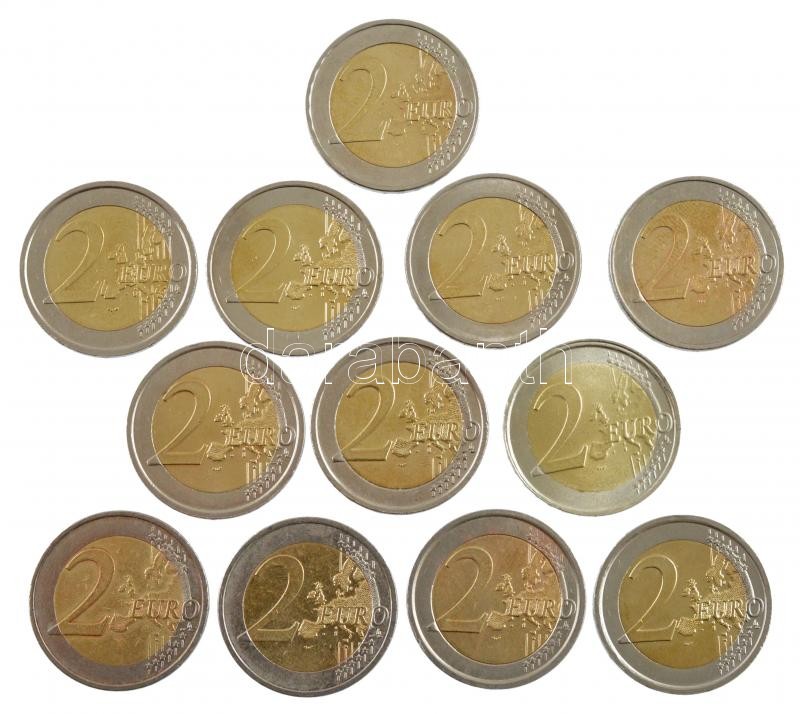 2002-2021. 12db-os 2E érme tétel, forgalmi emlékkiadások, mind különböző T:2,2- 2002-2021. 12pcs of 2 Euro coins lot, circulating commemorative issues, all different C:XF,VF - Image 2