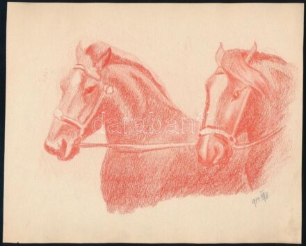 Tóth Gyula (1891-1970): Lovak, 1914. Kréta, papír, jelzés nélkül, autográf datálással. 19x23,5 cm