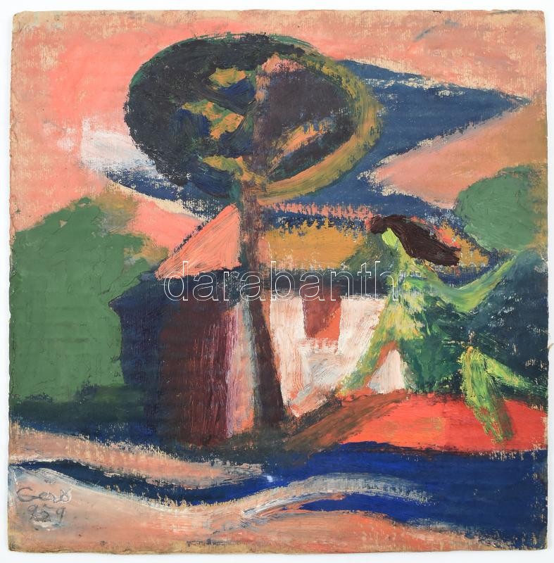 Gerő András (1936-): Modern táj, 1959. Olaj, karton, jelzett, bal alsó sarkában apró sérüléssel, 30x30 cm