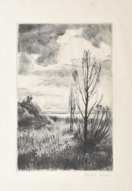 Fehér Ilona (1913-1983): Balaton. Rézkarc, papír, jelzett, lap széle kissé foltos, 30x19,5 cm