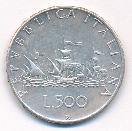 Olaszország 1966R 500L Ag 'Kolumbusz hajói' T:1-,2 Italy 1966R 500 Lire Ag 'Columbus' Ships' C:AU,XF Krause KM#98