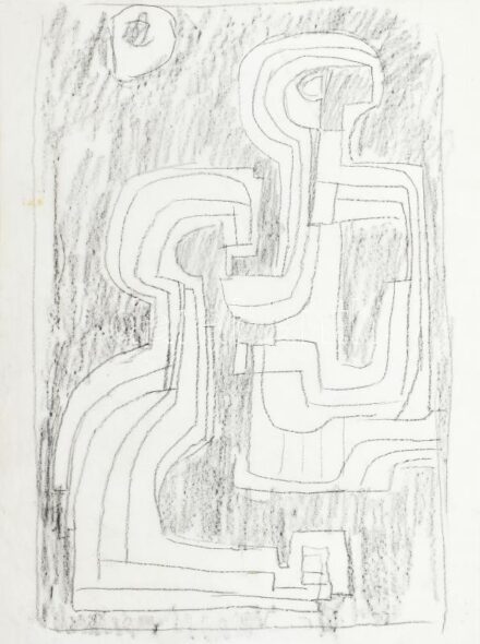 Rác András (1926-2013): Alakok. Szén, hártyapapír, jelzés nélkül. Proveniencia: A művész hagyatéka. 40,5x30 cm