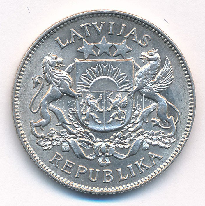 Lettország 1926. 2L Ag T:1- Latvia 1926. 2 Lati Ag C:AU Krause KM#8 - Image 2