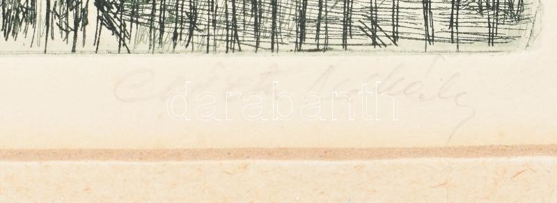 Csisztu Mihály (1933-2008) Tokaj. Rézkarc, papír. Jelzett. Számozott: 80/100, 19,5x34 cm. Paszpartuban. - Image 3