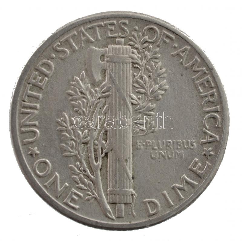 Amerikai Egyesült Államok 1945. 1d Ag 'Mercury' T:2USA 1945. Dime Ag 'Mercury' C:XF Krause KM#140