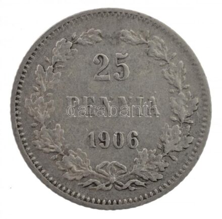 Finnország 1906L 25p Ag T:2 Finland 1906L 25 Pennia Ag C:XF Krause KM# 6.2